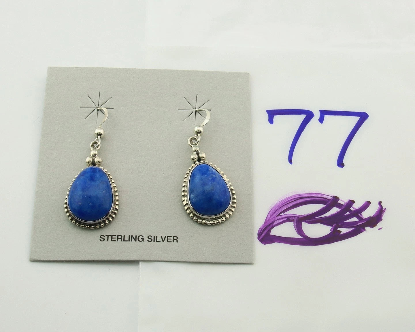 Navajo Dangle Earrings Sterling Silver Lapis Signed Arnold Malony