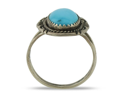 Navajo Ring .925 Silver Sleeping Beauty Turquoise Artist Signed AB C.80's