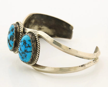 Navajo Cuff Bracelet Sterling Silver Turquoise Vintage Native Artist Signed G