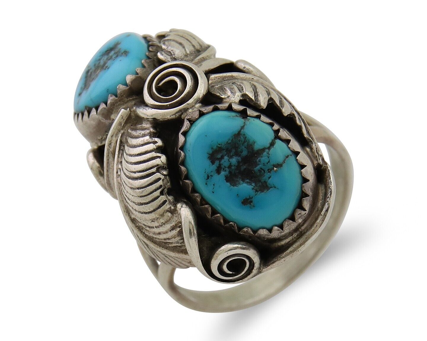 Navajo Ring .925 Silver Sleeping B Turquoise Artist Signed MP C.80's