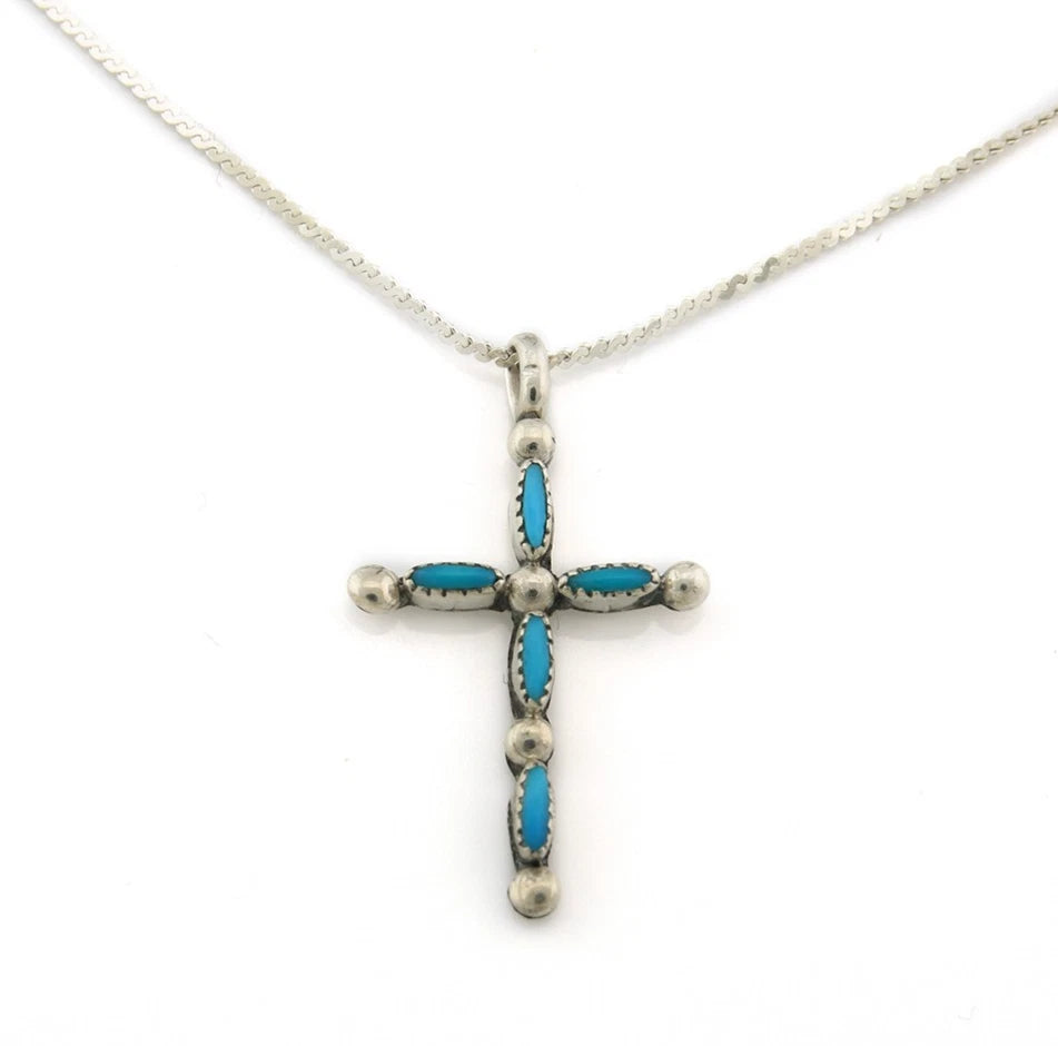 Navajo Cross Necklace Sterling Silver Blue Turquoise Vintage Handmade
