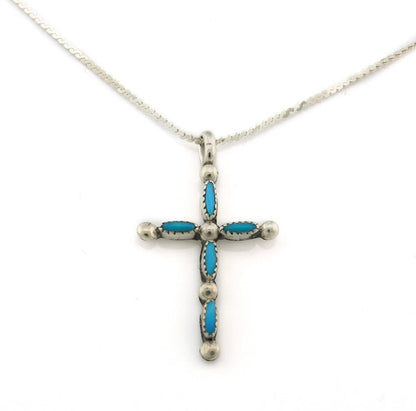 Navajo Cross Necklace Sterling Silver Blue Turquoise Vintage Handmade