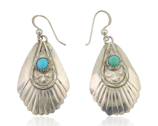 Navajo Earrings 925 Silver Turquoise Artist Signed Dean Brown C.80's
