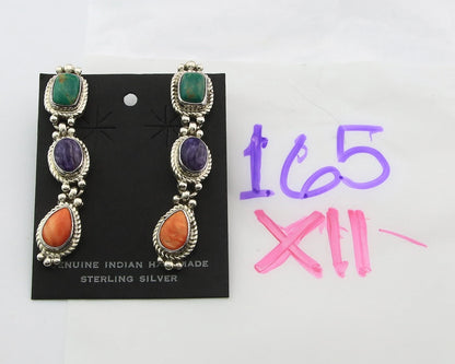 Navajo Dangle Earrings Sterling Silver Natural Gemstone Native Signed S