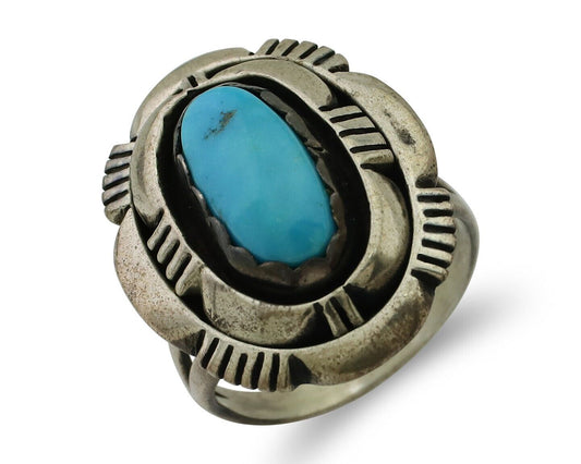 Navajo Ring 925 Silver Blue Sleeping Beauty Turquoise Signed LM NEZ C.80's