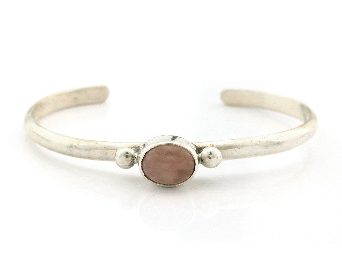 Navajo Cuff Bracelet Sterling Silver Natural Mined Pink Quartz Native Artist