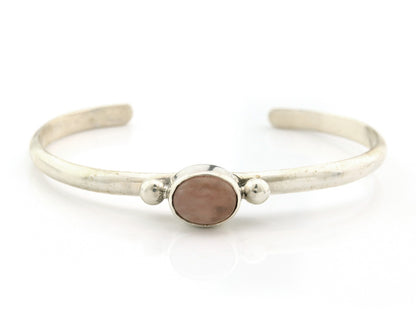 Navajo Cuff Bracelet Sterling Silver Natural Mined Pink Quartz Native Artist