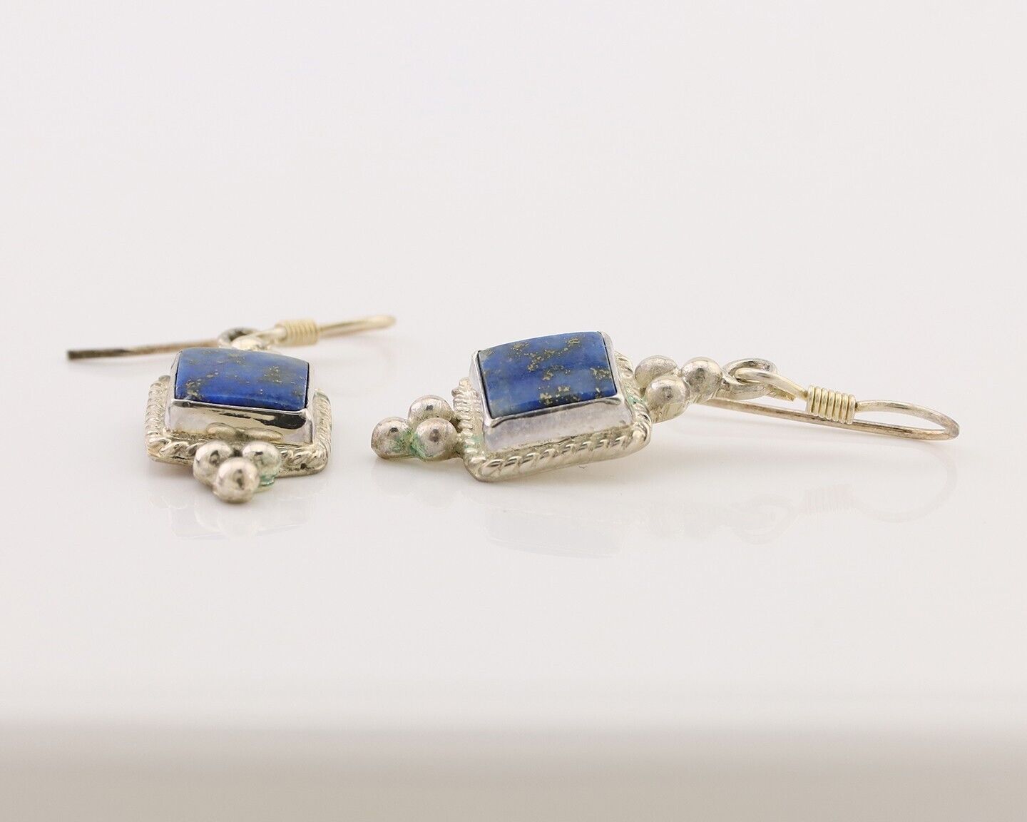 Navajo Earrings 925 Silver Natural Mined Lapis Native American Artist C.80's