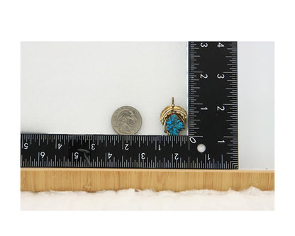 Navajo Pendant Sterling Silver & Gold Natural Blue Turquoise Authentic Native