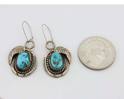 Navajo Dangle Earrings 925 Silver Morenci Turquoise Native Artist Signed JG C80s