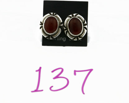 Navajo Hand Stamped Natural Mined Cornelian .925 SOLID Silver Stud Earrings