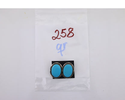 Navajo Earrings 925 Silver Blue Turquoise Artist Signed TALHAT C.80's