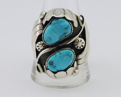 Mens Navajo Ring 925 Silver Sleeping Beauty Turquoise Artist Signed JJ C.80's