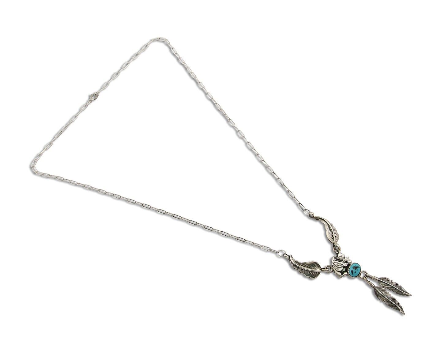 Navajo Bear Feather Leaf Necklace 925 Silver Native American Artist C.80's