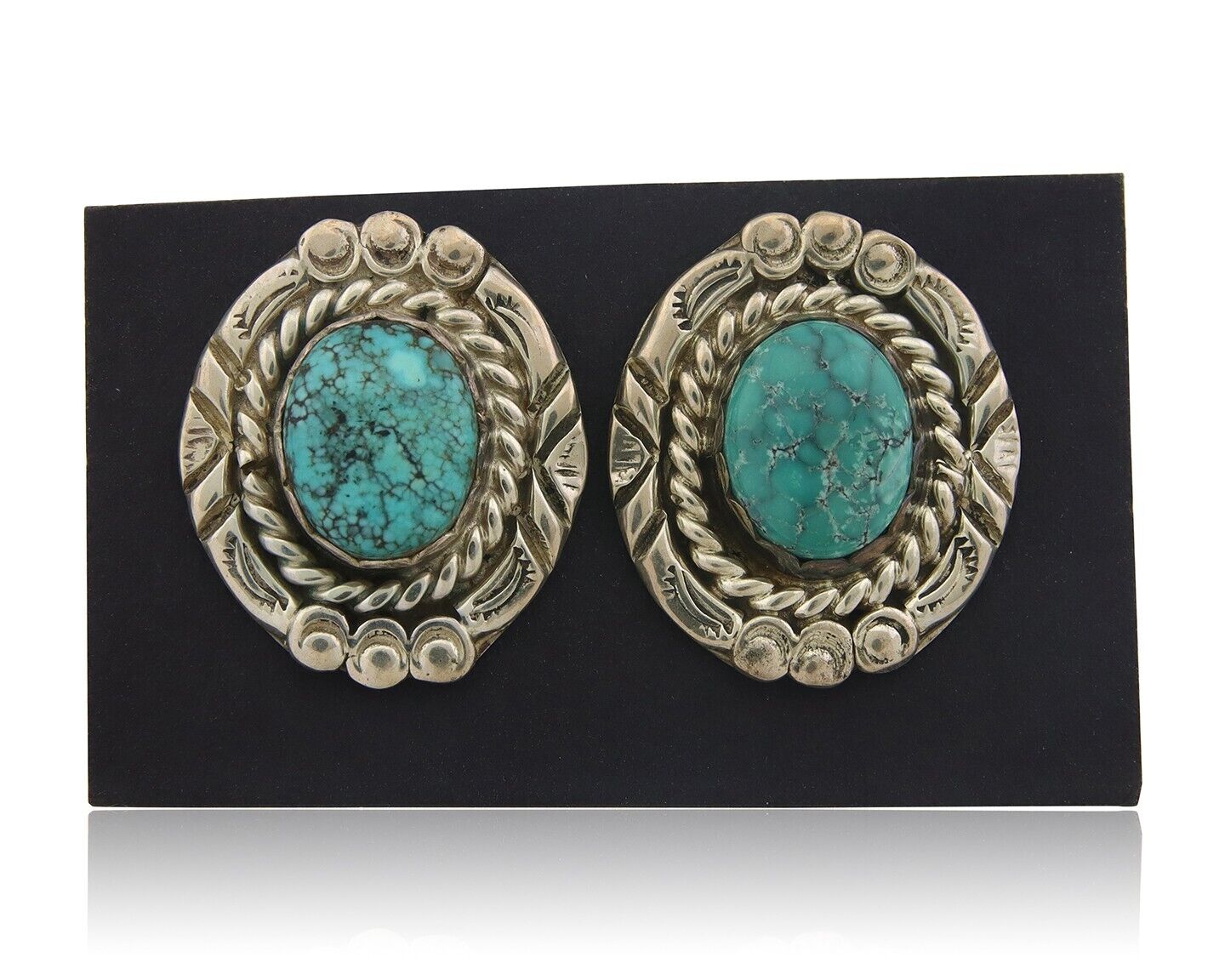 Navajo Earrings 925 Silver Natural Turquoise Artist Signed NE C.80's