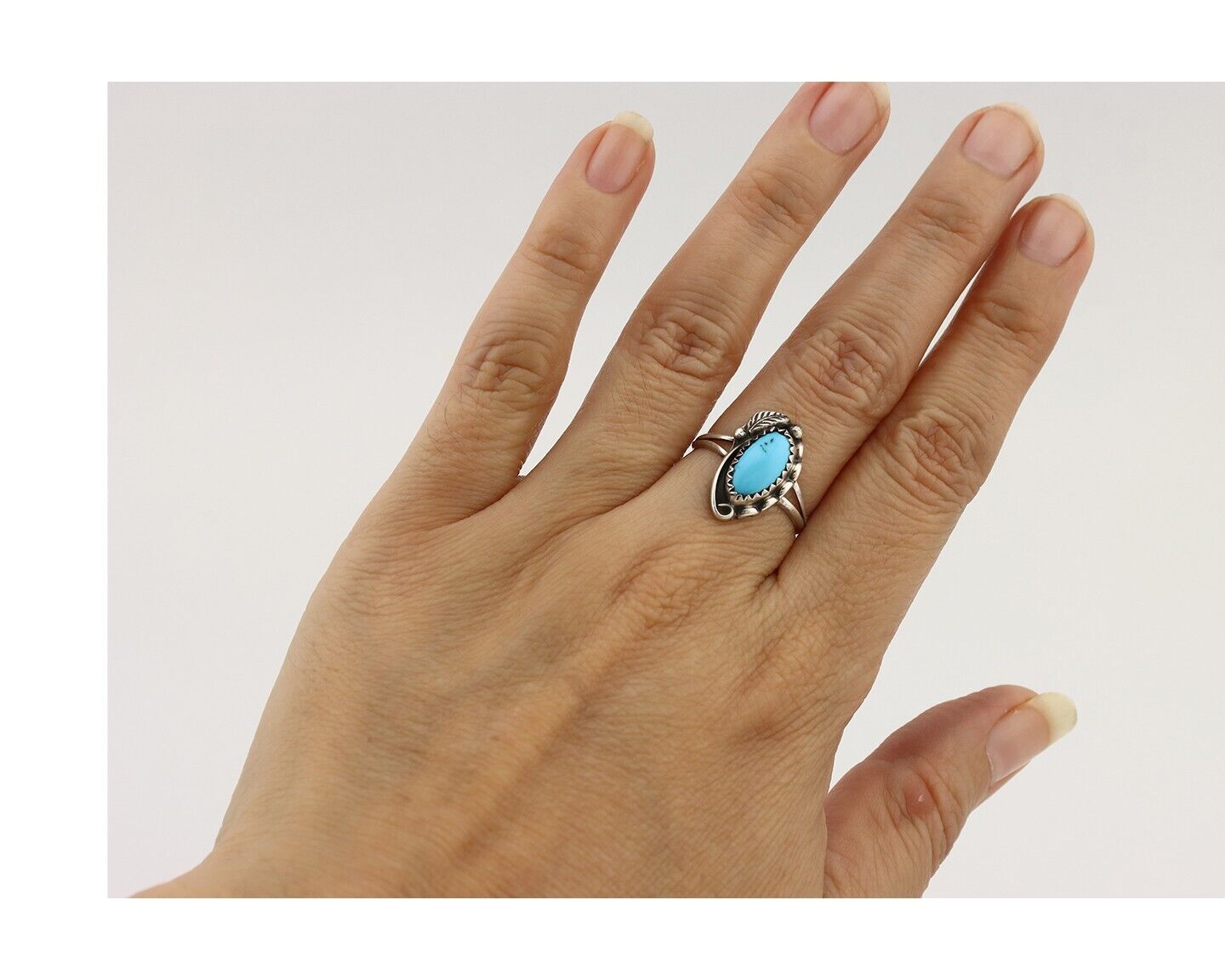 Navajo Ring 925 Silver Sleeping Beauty Turquoise Signed SkyStone Creations C80s