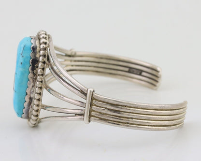 Navajo Cuff Bracelet 925 Silver Natural Blue Turquoise Native Artist C.80's