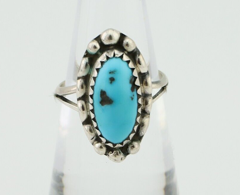 Navajo Ring 925 Silver Sleeping Beauty Turquoise Artist Signed SC C.80's