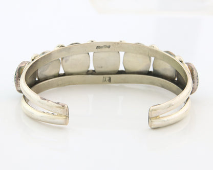 Navajo Cuff Bracelet Sterling Silver Natural Malachite Vintage Signed Pat Yazzie