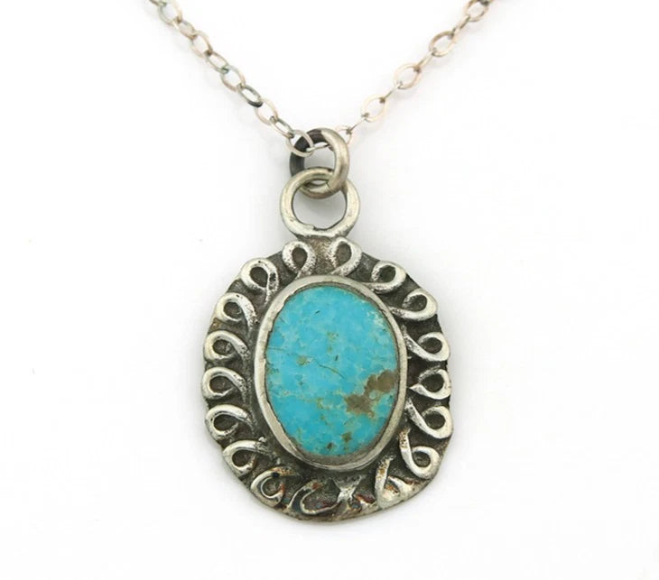 Navajo Necklace Sterling Silver Natural Blue Turquoise Handmade Vintage
