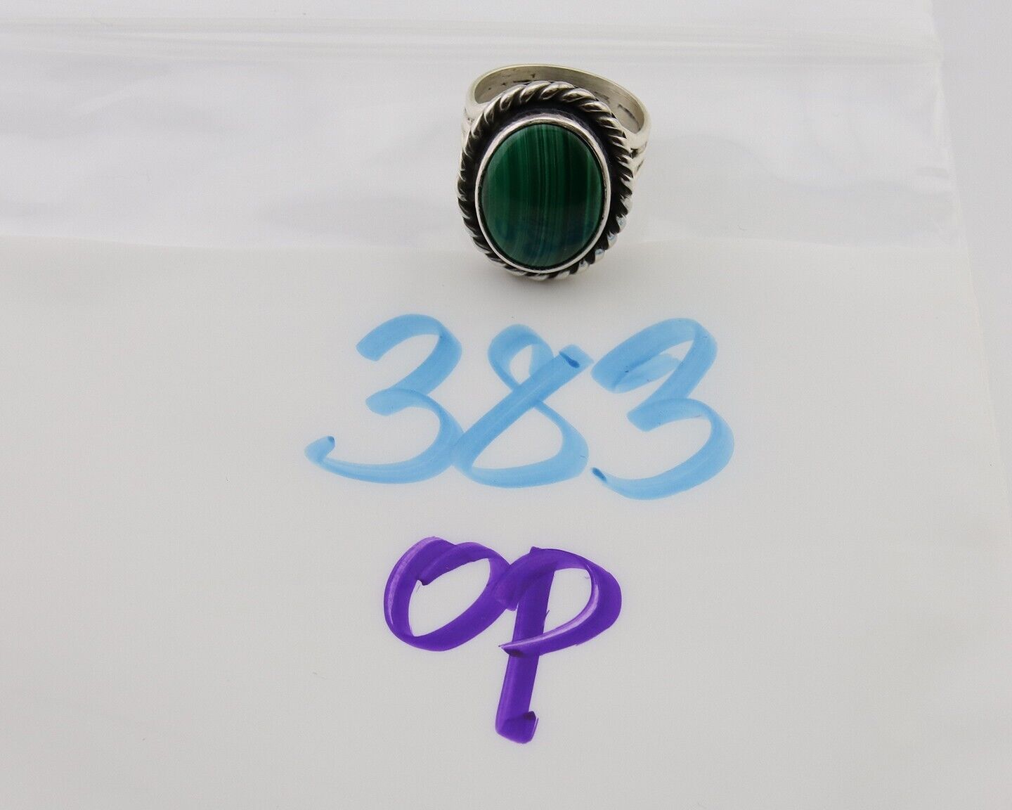 Navajo Ring 925 Silver Natural Malachite Native American Artist C.80's