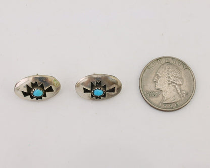 Navajo Hand Cut Earrings 925 Silver Natural Turquoise Native Artist C.80's