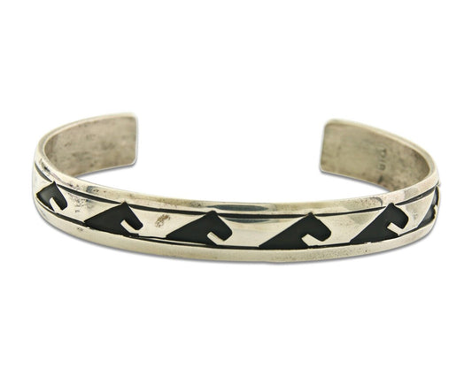 Navajo Bracelet 925 Silver Handmade Cuff Artist Signed TJB C.80's