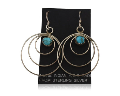 Navajo Dangle Handmade Earrings 925 Silver Blue Turquoise Native Artist C.80's