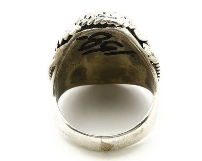 Navajo Ring .925 SOLID Silver Kingman Turquoise Signed Artist Ti Circa 1980's