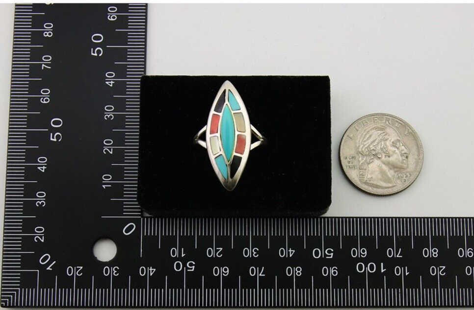 Navajo Ring 925 Silver Turquoise Shell Onyx Spiney Oyster Native Artist C80's