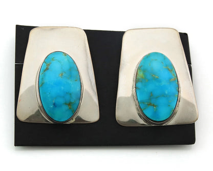 Navajo Clip-On Earrings Sterling Silver Natural Turquoise Vintage