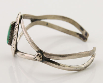 Navajo Hand Stamped Cuff Bracelet Turquoise 925 Silver Artist Signed IJC C.80's