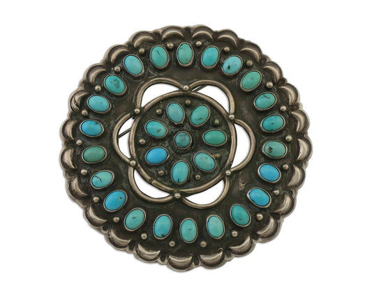 Navajo Pin Pendant 925 Silver Blue Turquoise Native American Artist C.80's