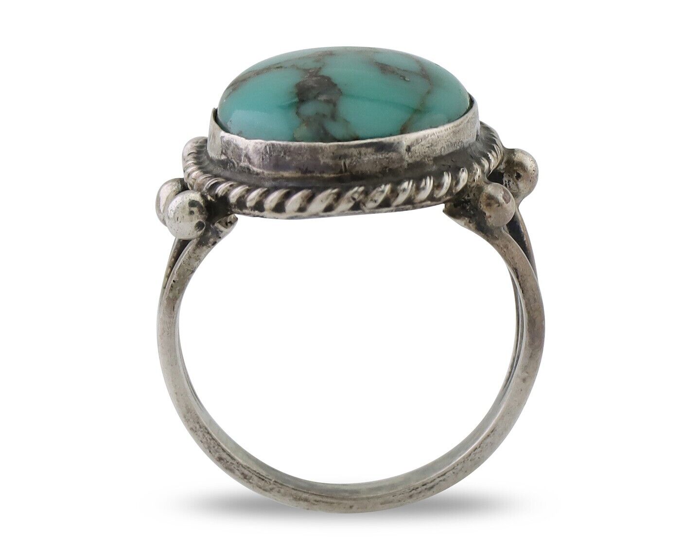 Navajo Ring 925 Silver Natural Kingman Turquoise Native American Artist C.80's