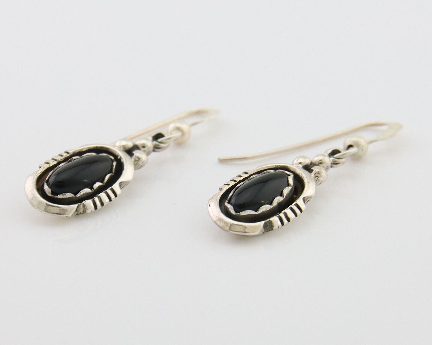 Navajo Dangle Earrings 925 Silver Natural Black Onyx Native American C.80's