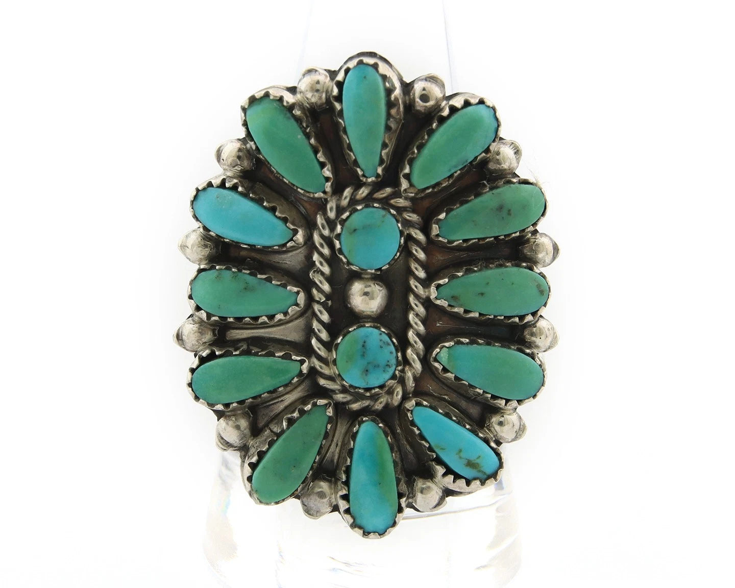 Navajo Concho Ring Sterling Silver Natural Turquoise Handmade Vintage