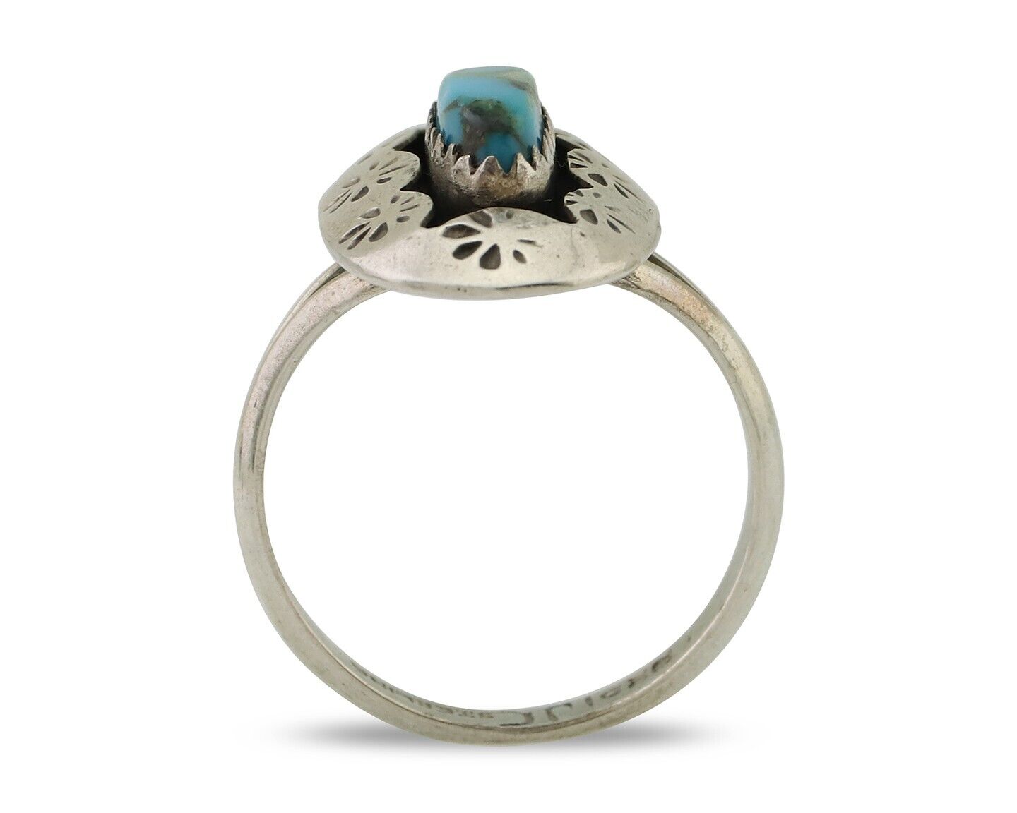 Navajo Ring 925 Silver Natural Blue Turquoise Signed IJC C.80's