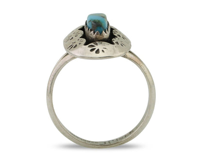 Navajo Ring 925 Silver Natural Blue Turquoise Signed IJC C.80's