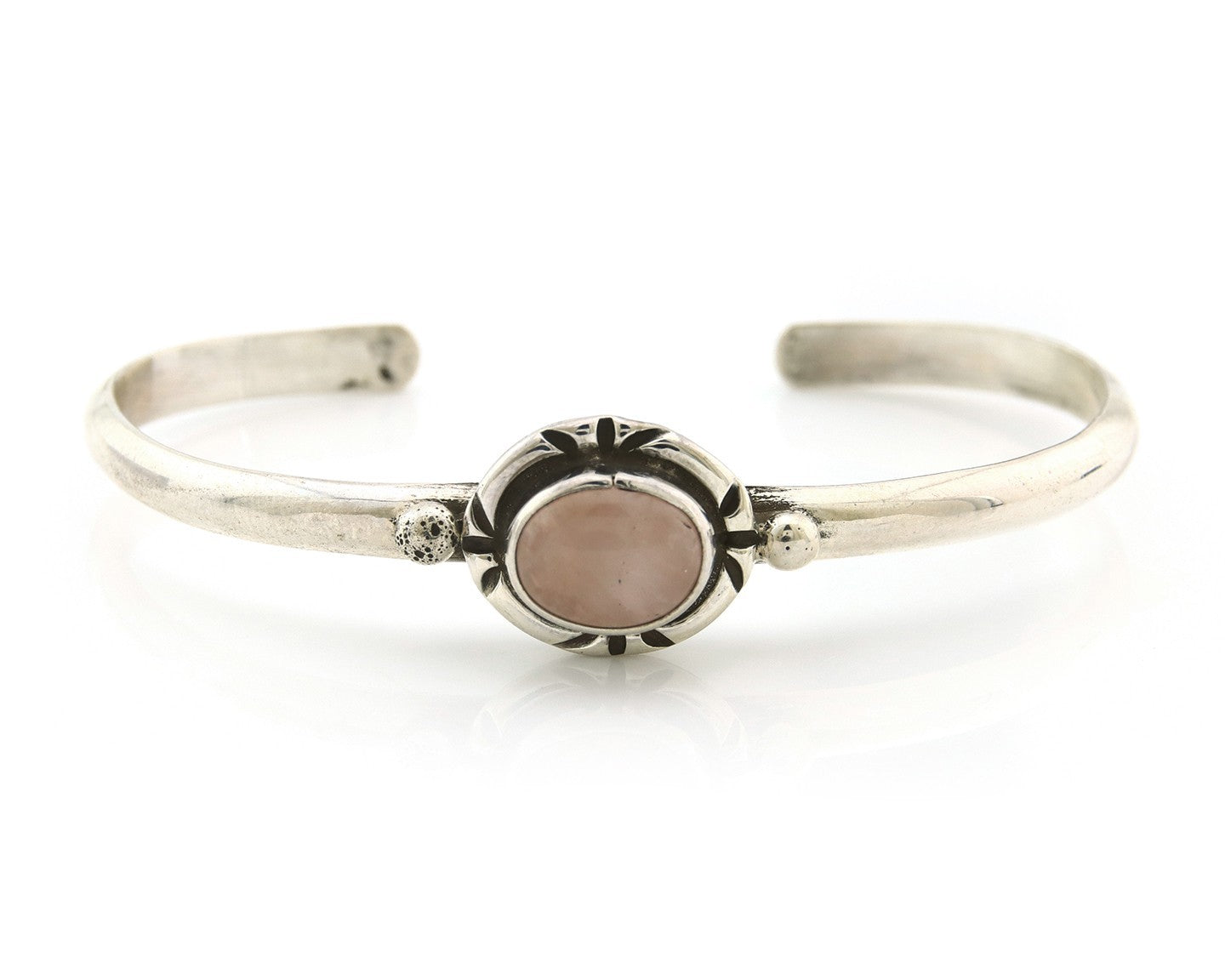 Navajo Cuff Bracelet Sterling Silver Natural Mined Pink Quartz Native Artist