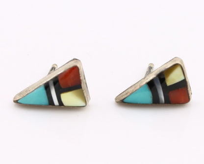 Zuni Earrings 925 Silver Natural Gemstones & Turquoise Native Artist C.80's