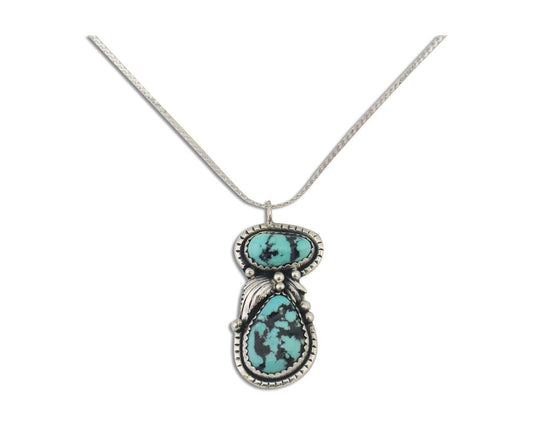 Navajo Necklace 925 Silver Natural Turquoise Signed Tom Willeto C.80s