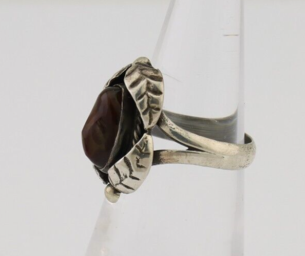 Navajo Handmade Ring 925 Silver Natural Fire Opal Native Artist Size 4.5 C.80's