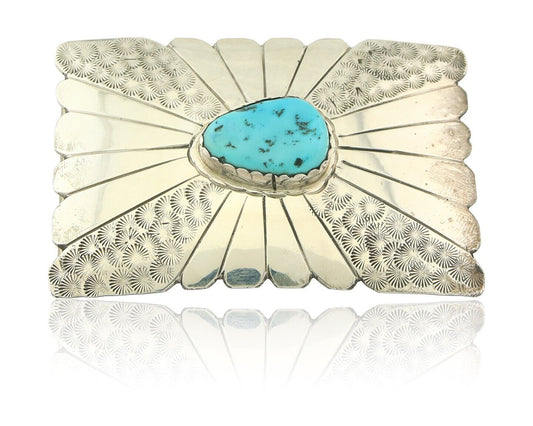 Vintage Navajo Belt Buckle 925 Silver Natural Turquoise Native Artist