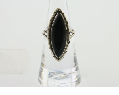 Navajo Handmade Ring 925 Silver Black Onyx Artist Signed J #10 C.80's