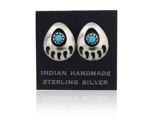 Navajo Paw Earrings 925 Silver Turquoise Native American Artist C.80's