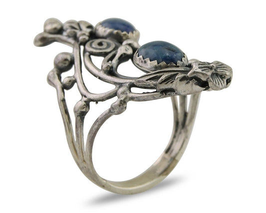 Navajo Ring 925 Silver Natural Denim Lapis Artist Signed Prairie Fire C.80's