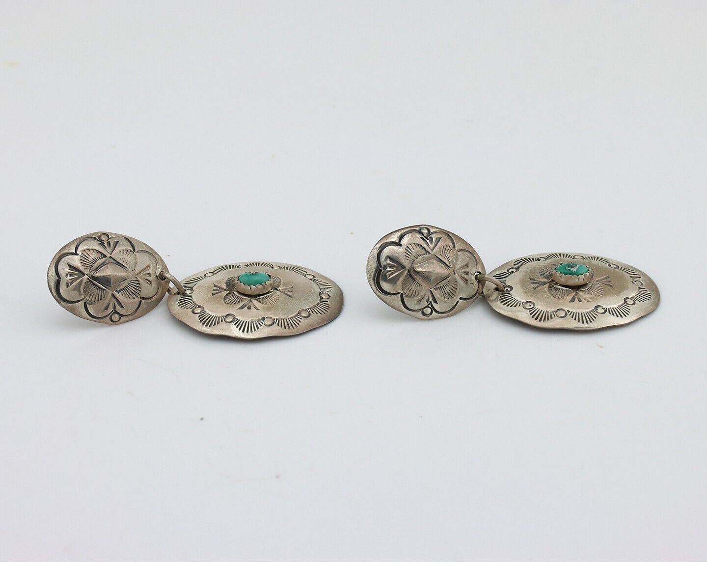 Navajo Handmade Earrings 925 Silver Turquoise Lawerence Ohmsatte C.80's