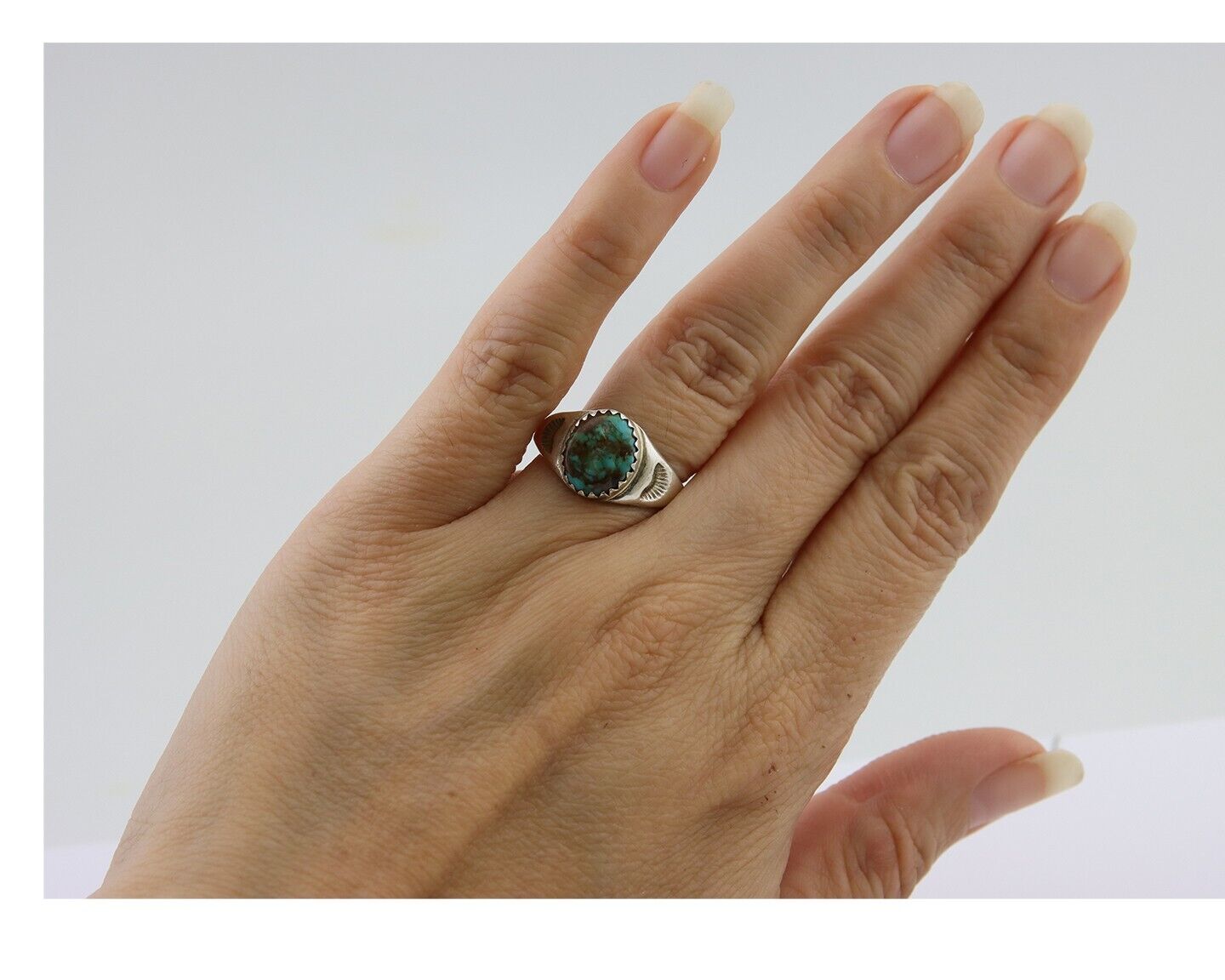 Navajo Ring 925 Silver Natural Blue Turquoise Native American Artist C.80's