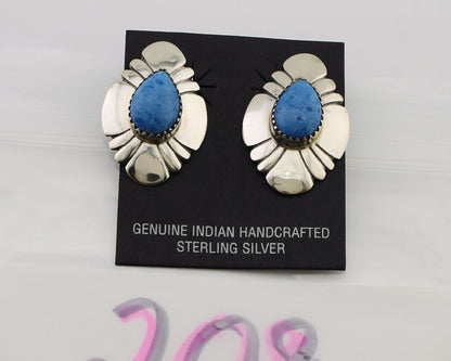Navajo Earrings 925 Silver Natural Blue Lapis Artist Signed Running Bear C.80's