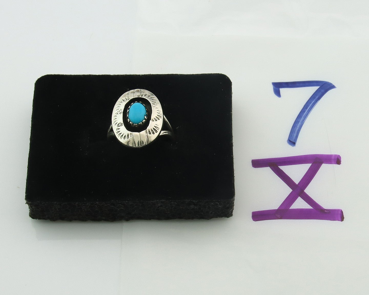 Navajo Ring Sterling Silver Blue Turquoise Vintage Signed JC Size 5.25